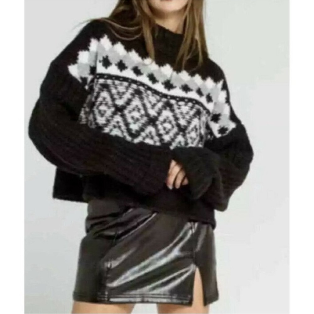 Free People Alpine Black and White Cropped Sweater